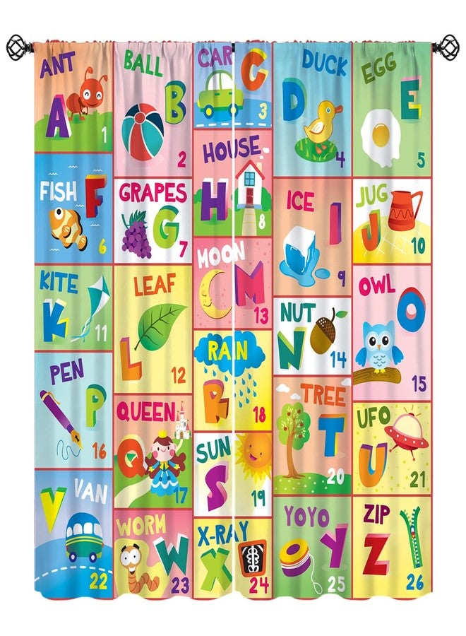 KANEPE Kids ABC Alphabet Curtains, Play Learn Board Game Animals Pattern Window Treatments, Rod Pocket Thermal Insulated Drapes 2 Panels Set for Children Room Nursery Classroom, 42" W X 45" L - Image 1